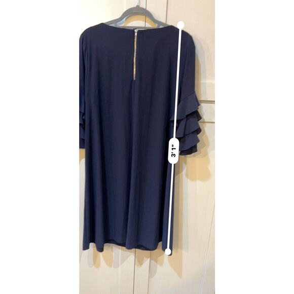 Gabby Skye Dark Blue Shift Dress Women’s Size 14W Ruffled 3/4 Sleeves Zip Back - Picture 5 of 8